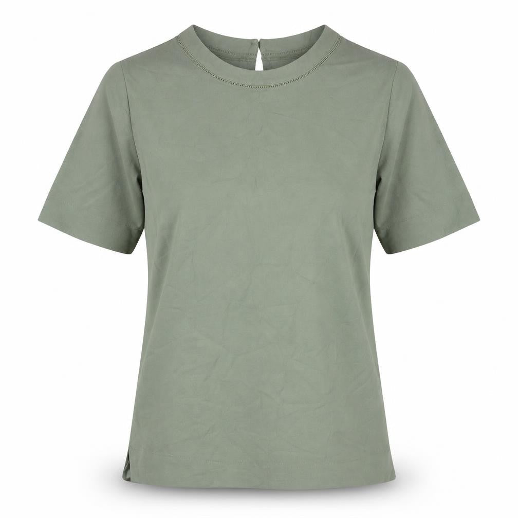 Marks & Spencer Womens Green Polyester Basic T-Shirt Size 6 Round Neck