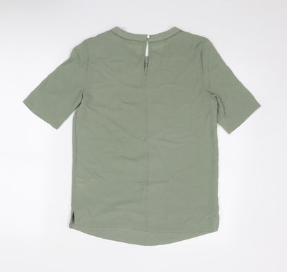 Marks & Spencer Womens Green Polyester Basic T-Shirt Size 6 Round Neck