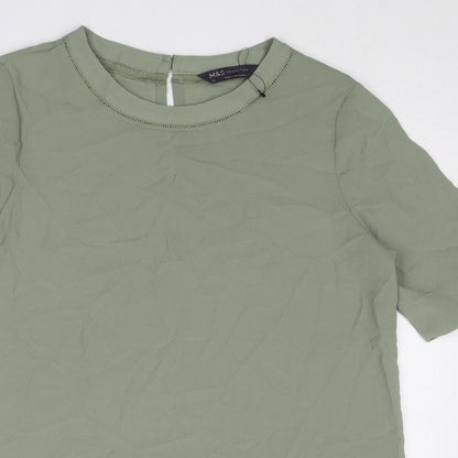 Marks & Spencer Womens Green Polyester Basic T-Shirt Size 6 Round Neck