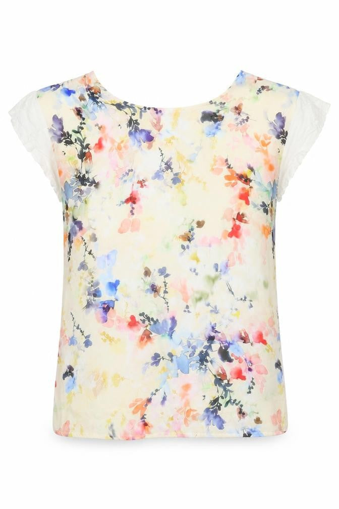 Warehouse Womens Orange Floral Polyester Basic Blouse Size 10 Round Neck