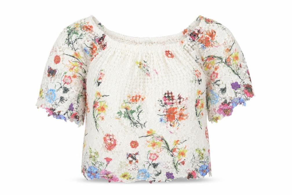 Quiz Womens White Floral Viscose Basic T-Shirt Size 10 Round Neck