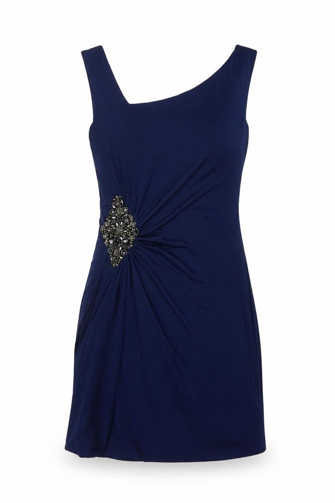 Cachet Womens Blue Polyester Mini Size 6 V-Neck Zip - Asymmetric Neckline