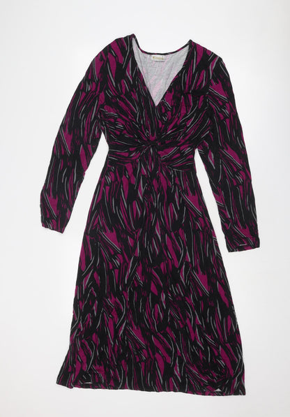 Additional front view of Roman women’s purple geometric viscose a-line, size S, v-neck pullover