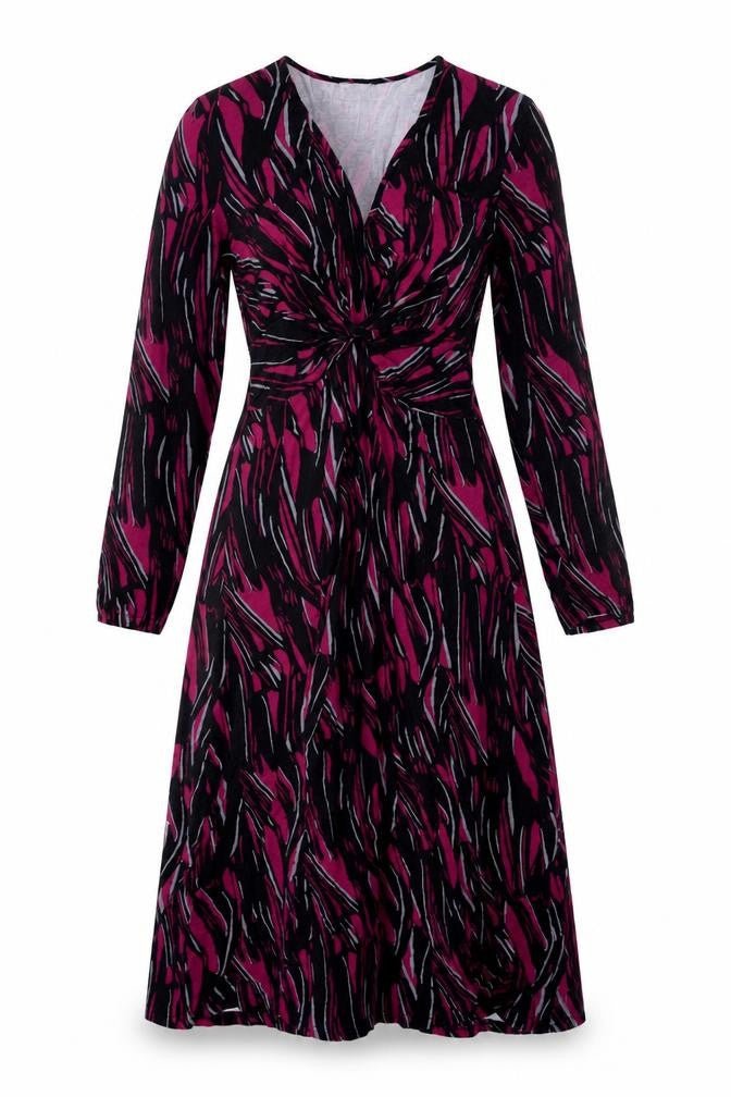 Roman Womens Purple Geometric Viscose A-Line Size S V-Neck Pullover