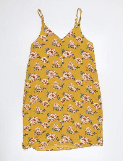 Dotti Womens Yellow Floral Polyester Tank Dress Size 10 V-Neck Pullover