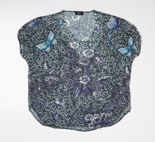 Klass Womens Blue Geometric Polyester Basic Blouse Size 12 Scoop Neck