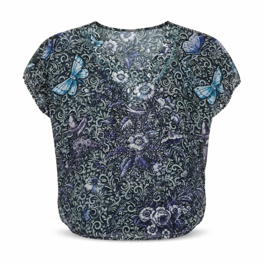 Klass Womens Blue Geometric Polyester Basic Blouse Size 12 Scoop Neck