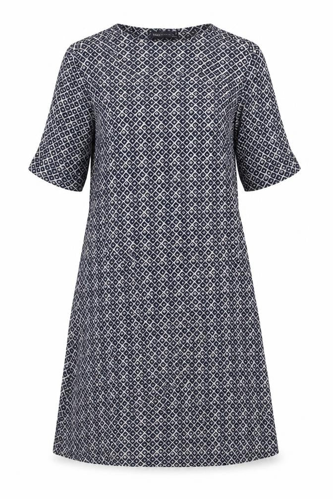 Marks & Spencer Womens Blue Geometric Viscose A-Line Size 12 Round Neck Pullover
