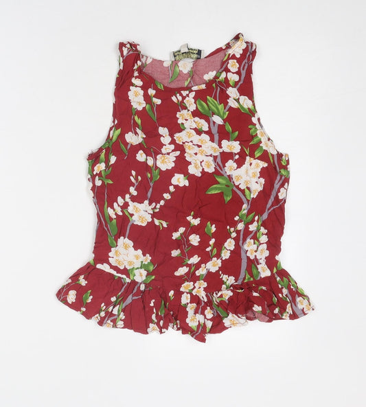 Parisian Collection Womens Red Floral Viscose Basic Tank Size 10 Round Neck