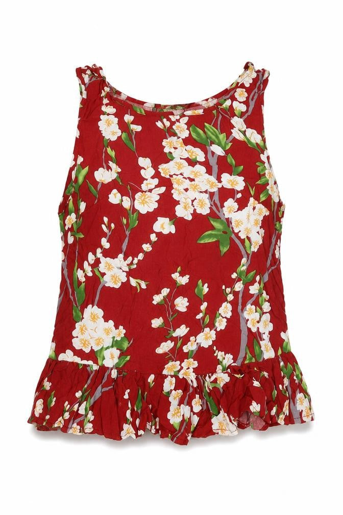Parisian Collection Womens Red Floral Viscose Basic Tank Size 10 Round Neck