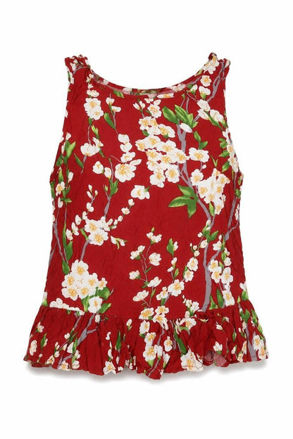 Parisian Collection Womens Red Floral Viscose Basic Tank Size 10 Round Neck