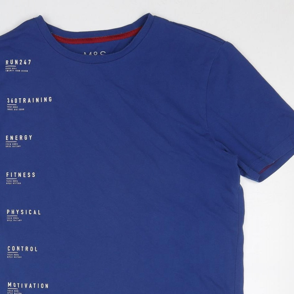 Marks and Spencer Womens Blue Polyester Basic T-Shirt Size M Round Neck