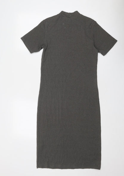 Brave Soul Womens Grey Cotton Bodycon Size M Mock Neck Pullover