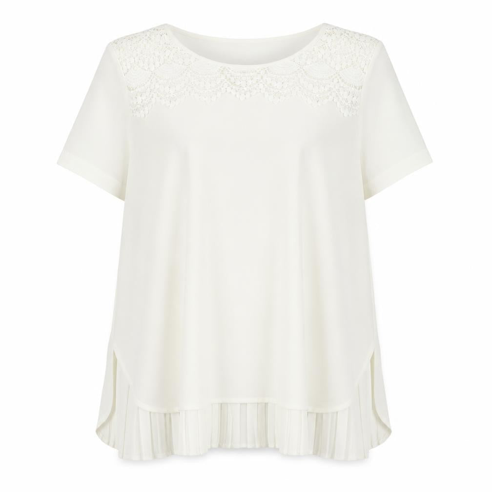 Marks & Spencer Womens Ivory Polyester Basic Blouse Size 12 Round Neck - Crochet Detail