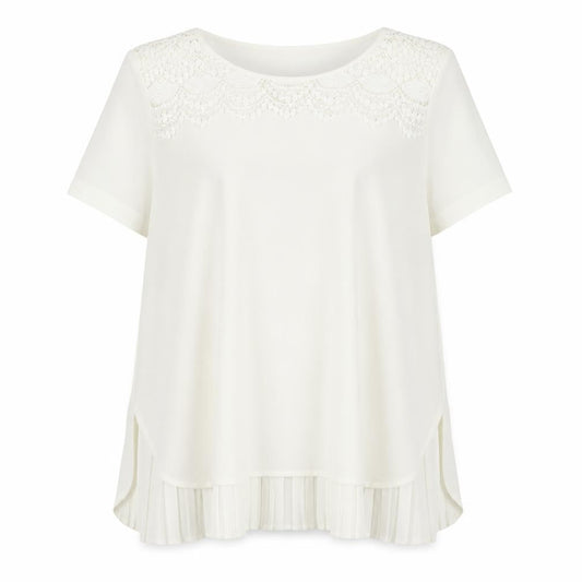 Marks and Spencer Womens Ivory Polyester Basic Blouse Size 12 Round Neck - Crochet Detail