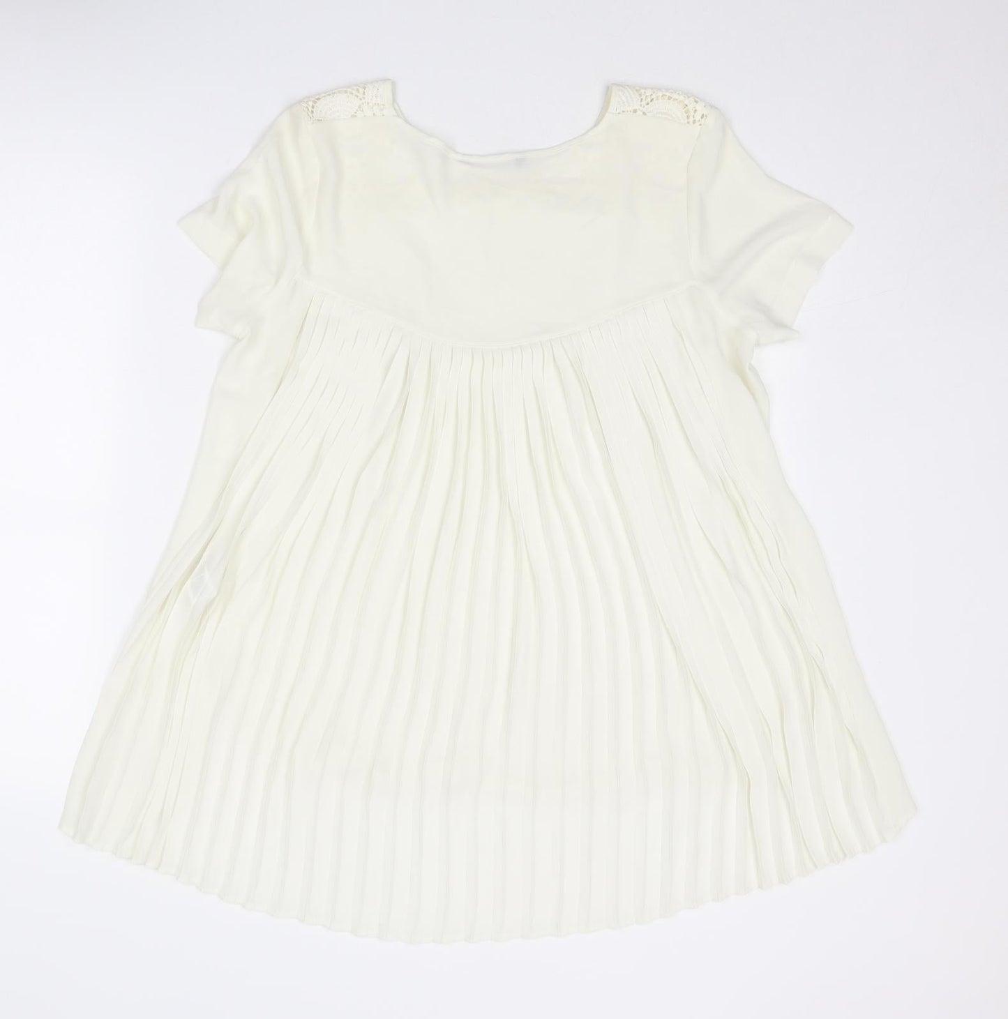 Marks and Spencer Womens Ivory Polyester Basic Blouse Size 12 Round Neck - Crochet Detail