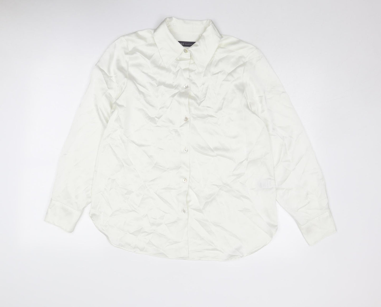 Marks and Spencer Womens Ivory Polyester Basic Button-Up Size 12 Collared