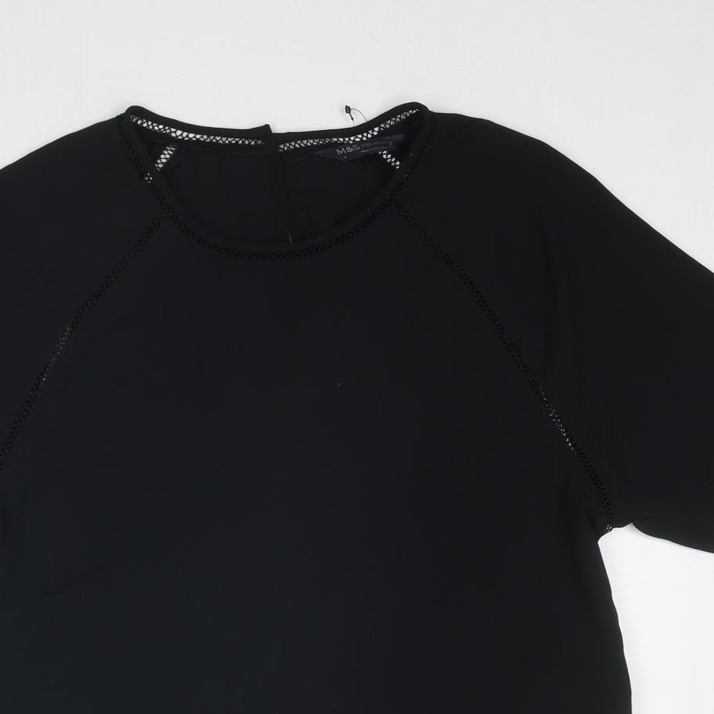 Marks and Spencer Womens Black Polyester Basic Blouse Size 8 Round Neck