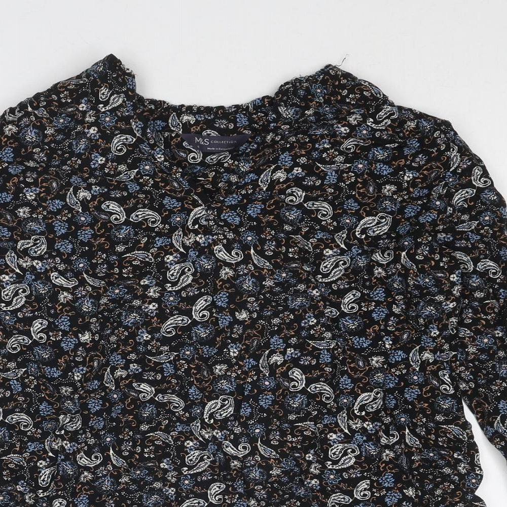 Marks and Spencer Womens Multicoloured Paisley Viscose Basic Blouse Size 6 V-Neck