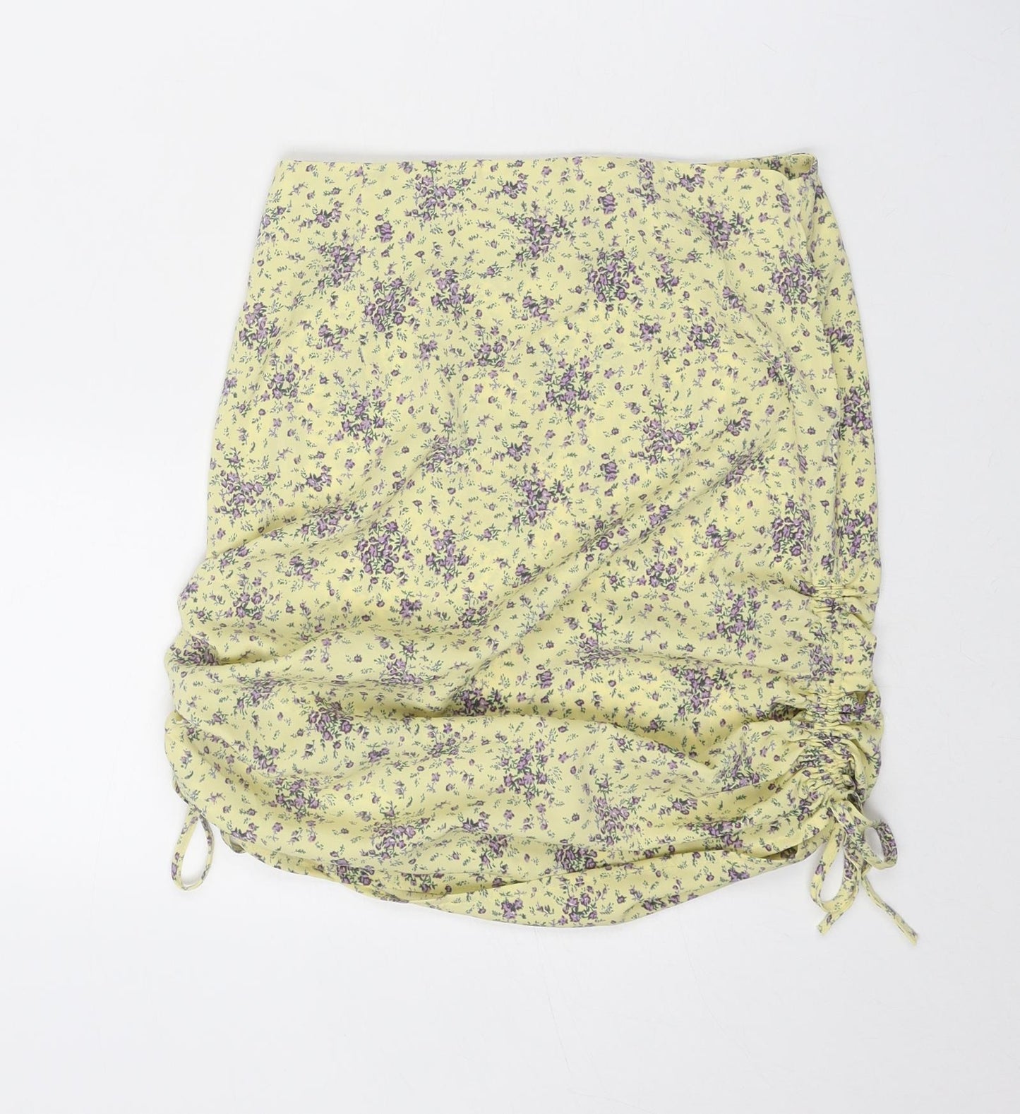 Reverse Womens Yellow Floral Polyester Mini Skirt Size S Zip - Ruched