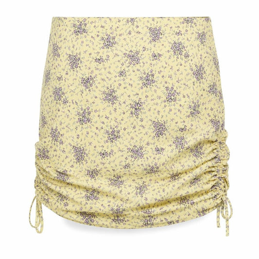 Reverse Womens Yellow Floral Polyester Mini Skirt Size S Zip - Ruched