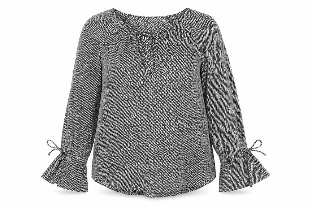RUE de FEMME Womens Black Geometric Viscose Basic Blouse Size S Round Neck