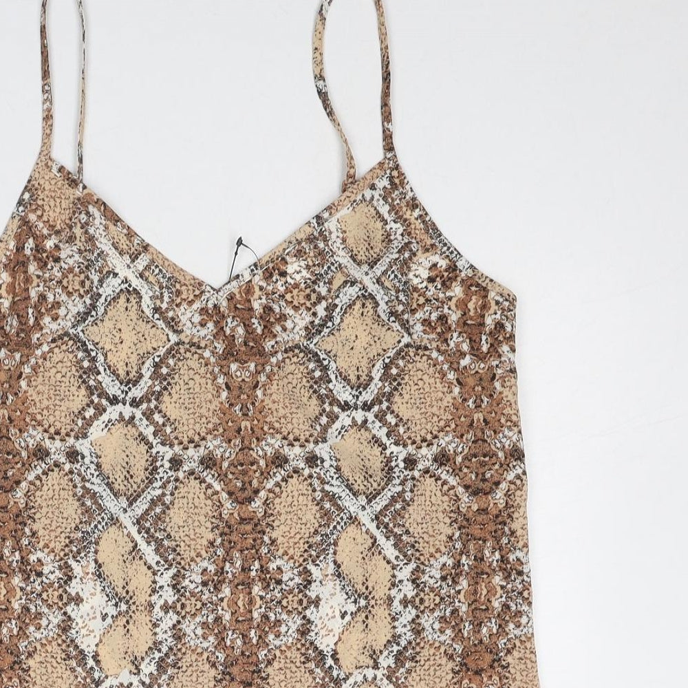 Marks and Spencer Womens Brown Animal Print Polyester Camisole Tank Size 8 V-Neck - Snake Skin Print