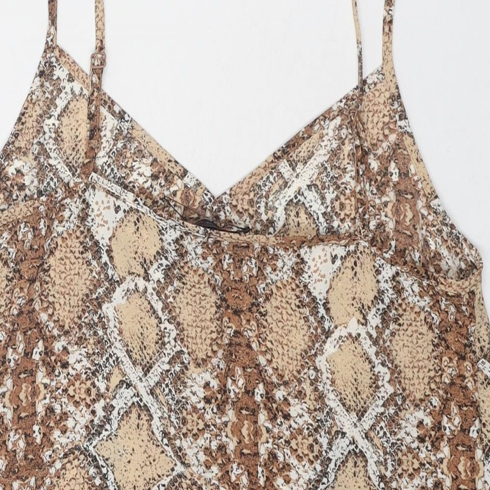 Marks and Spencer Womens Brown Animal Print Polyester Camisole Tank Size 8 V-Neck - Snake Skin Print