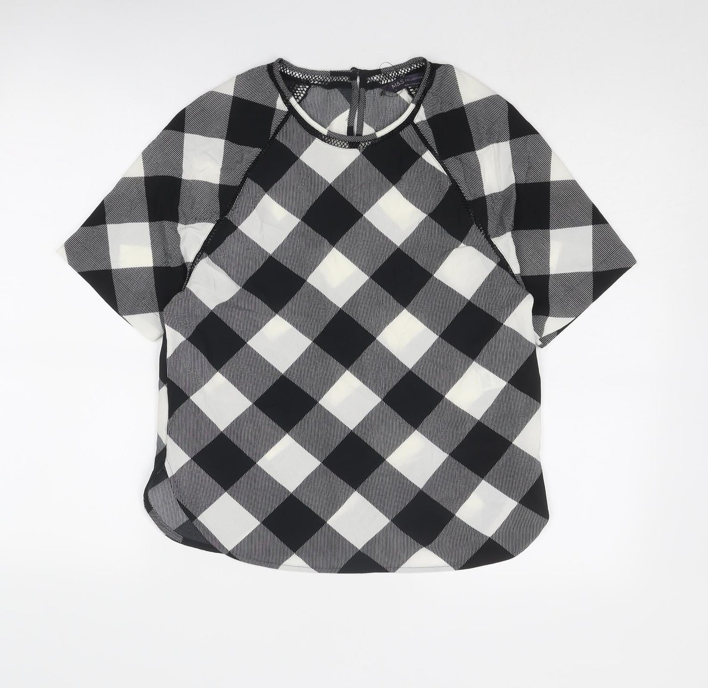Marks and Spencer Womens Black Geometric Polyester Basic Blouse Size 6 Round Neck