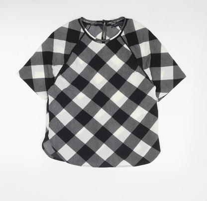 Marks & Spencer Womens Black Geometric Polyester Basic Blouse Size 6 Round Neck