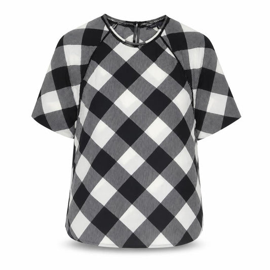 Marks and Spencer Womens Black Geometric Polyester Basic Blouse Size 6 Round Neck