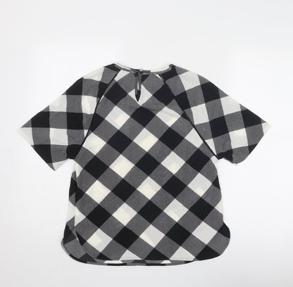 Marks & Spencer Womens Black Geometric Polyester Basic Blouse Size 6 Round Neck
