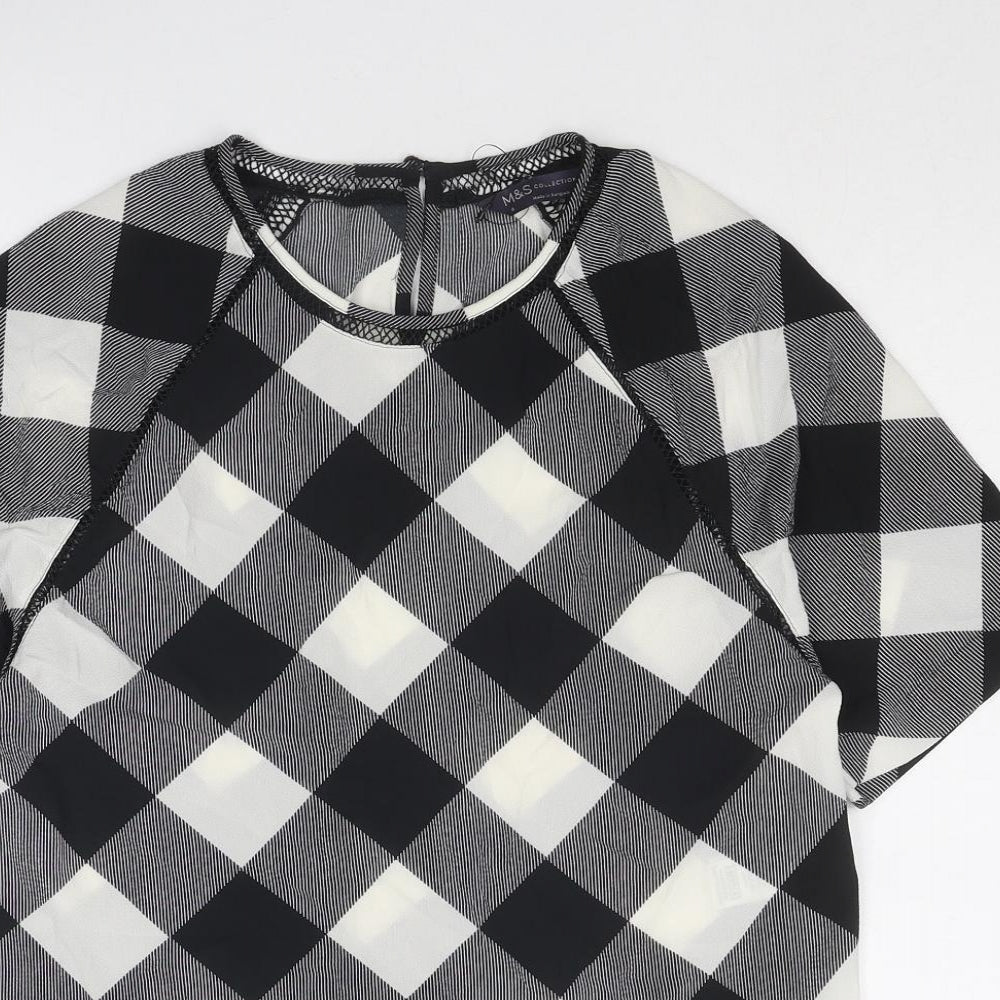Marks and Spencer Womens Black Geometric Polyester Basic Blouse Size 6 Round Neck