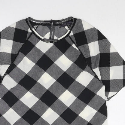 Marks & Spencer Womens Black Geometric Polyester Basic Blouse Size 6 Round Neck