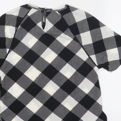 Marks & Spencer Womens Black Geometric Polyester Basic Blouse Size 6 Round Neck
