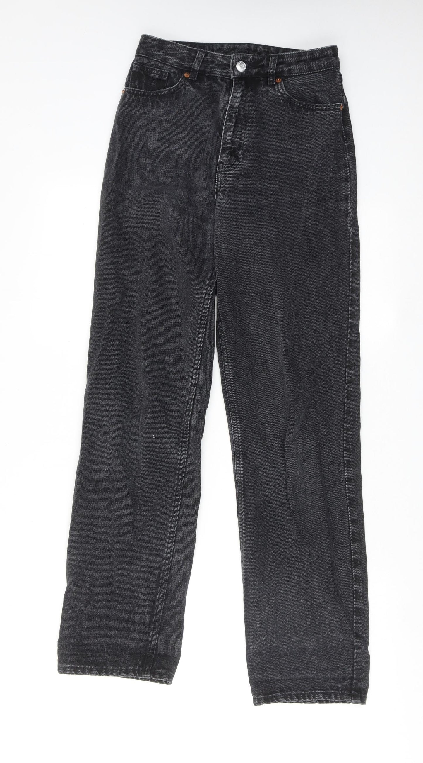 Monki Womens Grey Cotton Straight Jeans Size 26 in Regular Zip