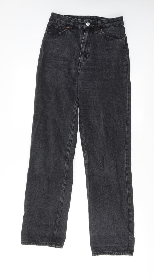 Monki Womens Grey Cotton Straight Jeans Size 26 in Regular Zip