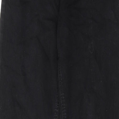 Close-up detail of LTS women’s black cotton straight jeans, size UK 10, regular zip