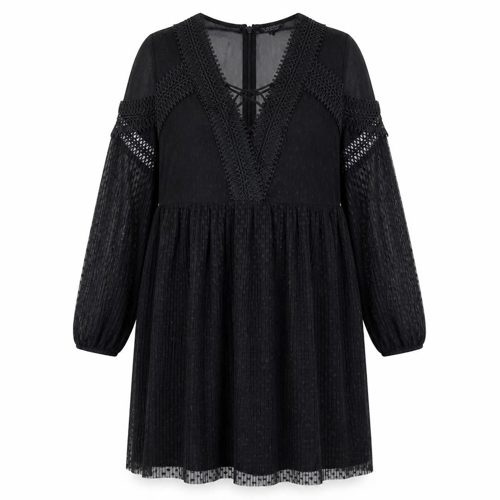 Topshop Womens Black Geometric Polyester Shift Size 10 V-Neck Zip