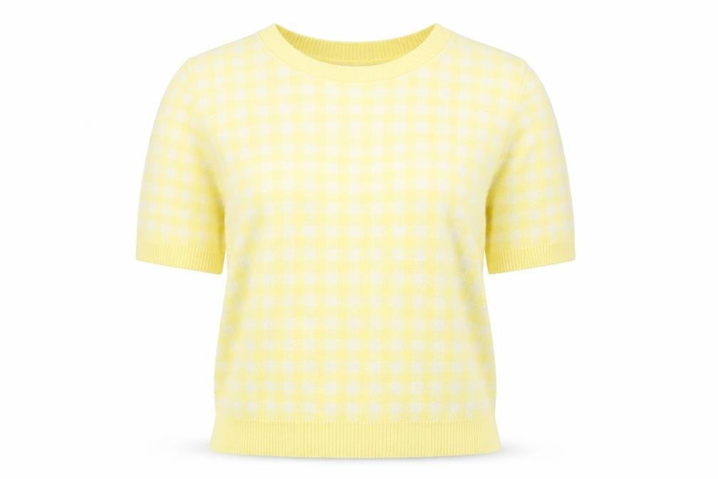 Marks & Spencer Womens Yellow Round Neck Check Viscose Pullover Jumper Size 16