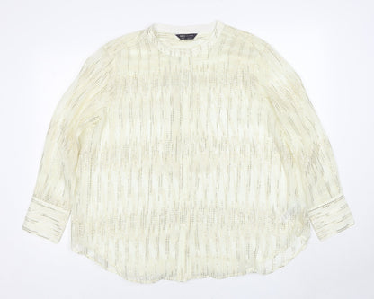 Marks & Spencer Womens Gold Geometric Polyester Basic Button-Up Size M Round Neck