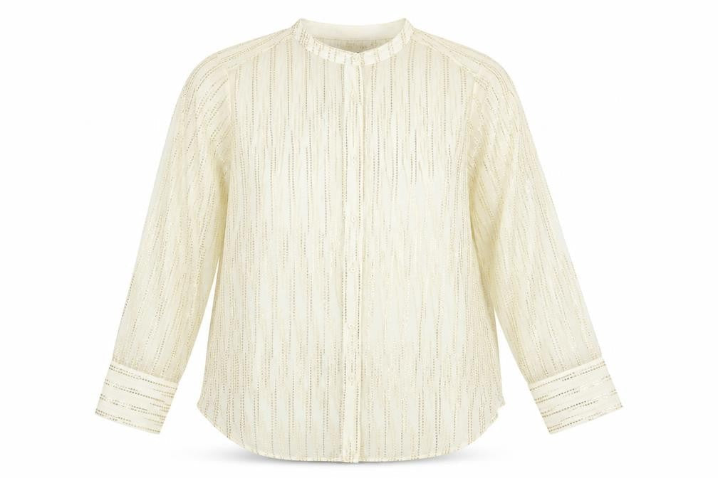 Marks & Spencer Womens Gold Geometric Polyester Basic Button-Up Size M Round Neck