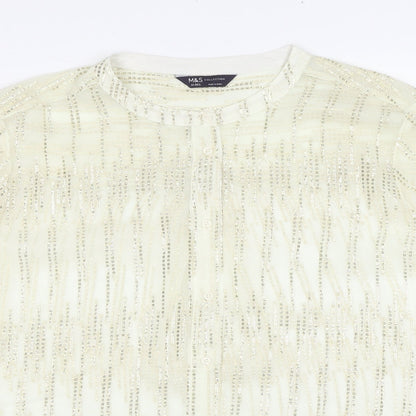 Marks & Spencer Womens Gold Geometric Polyester Basic Button-Up Size M Round Neck