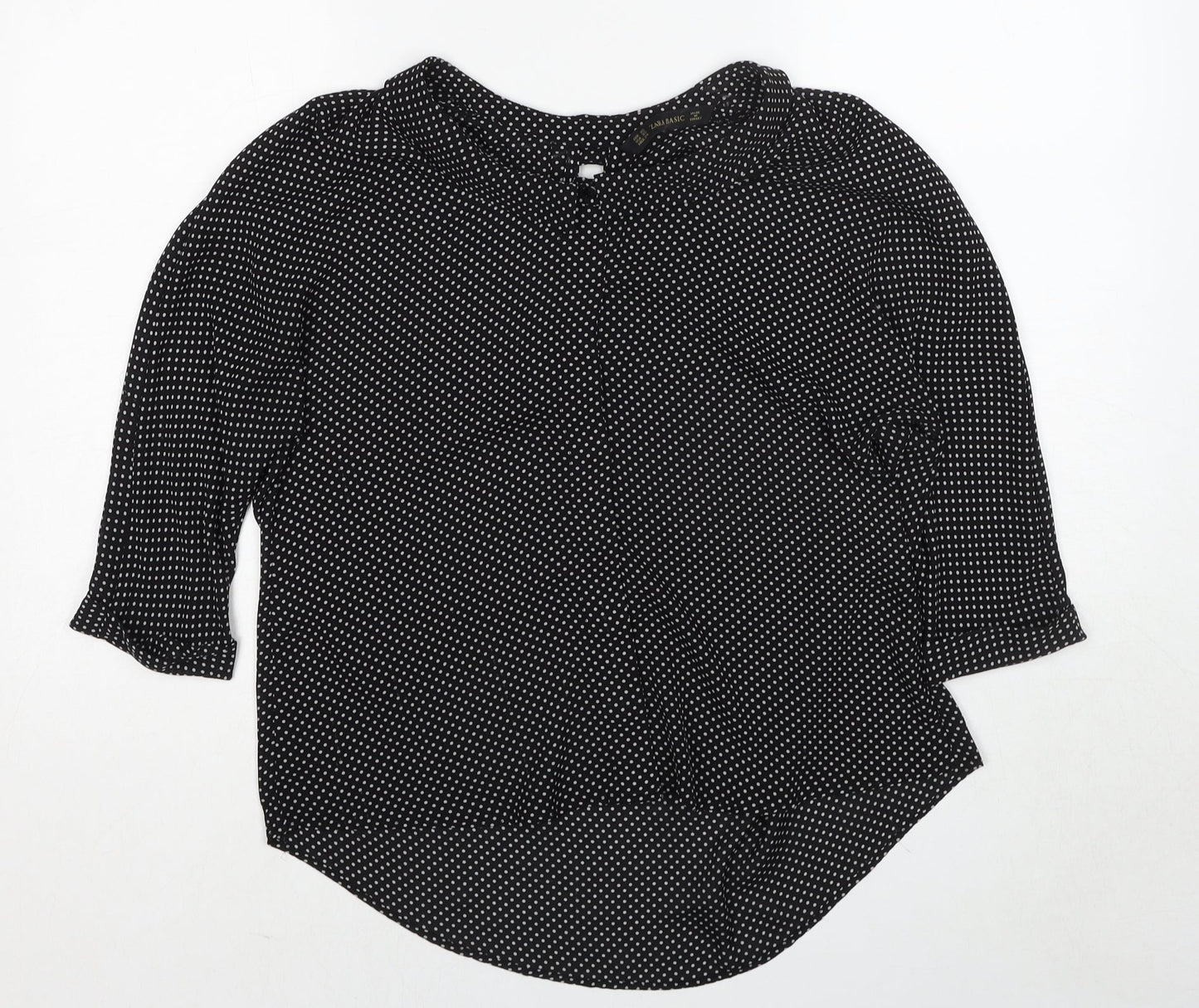 Zara Womens Black Polka Dot Polyester Basic Blouse Size XS Collared