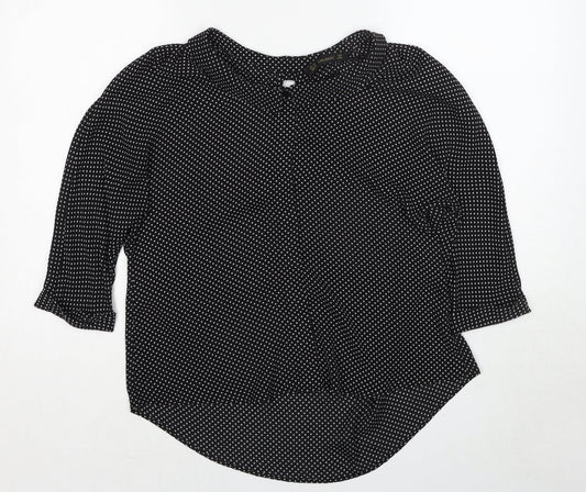 Zara Womens Black Polka Dot Polyester Basic Blouse Size XS Collared