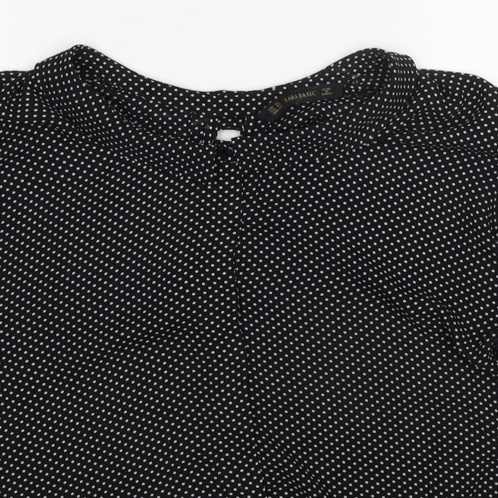 Zara Womens Black Polka Dot Polyester Basic Blouse Size XS Collared