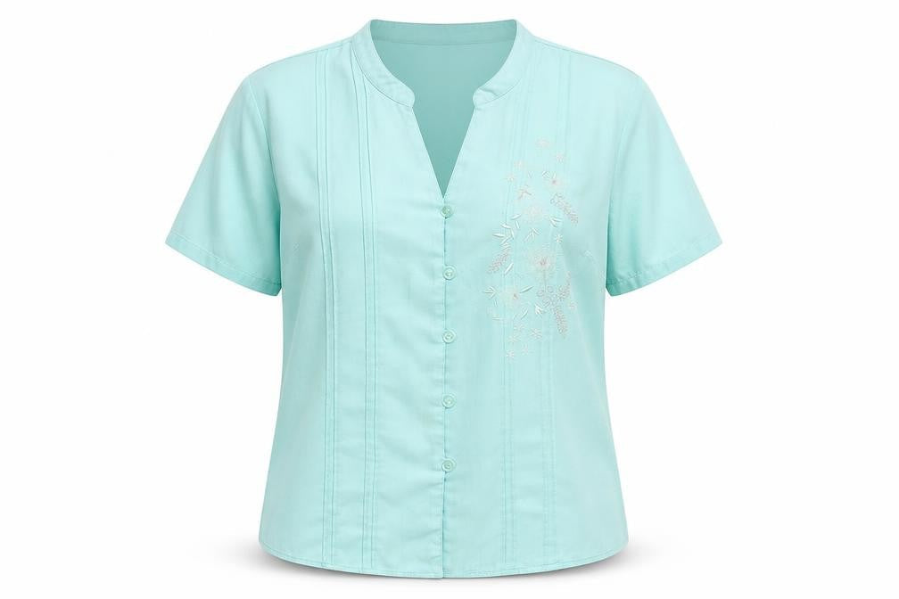 EWM Womens Blue Geometric Polyester Basic Button-Up Size 18 V-Neck