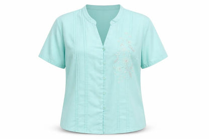 EWM Womens Blue Geometric Polyester Basic Button-Up Size 18 V-Neck