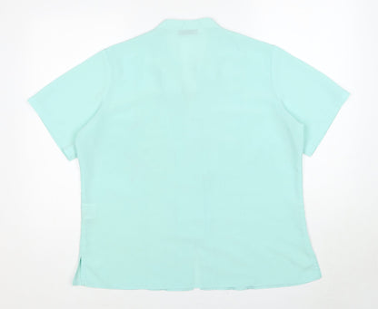 EWM Womens Blue Geometric Polyester Basic Button-Up Size 18 V-Neck