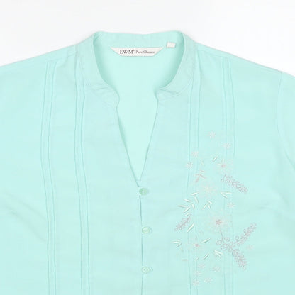 EWM Womens Blue Geometric Polyester Basic Button-Up Size 18 V-Neck